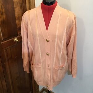 Silk / wool blend cardigan, 6 (EU36), sequin stripes, pockets, metal buttons,